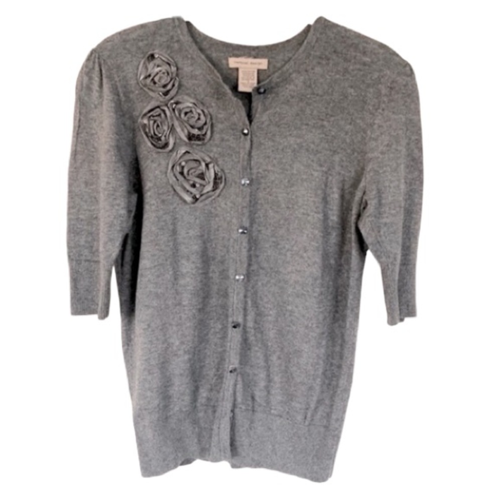 Gray Rossette Embellished Cardigan Sweater Size S
